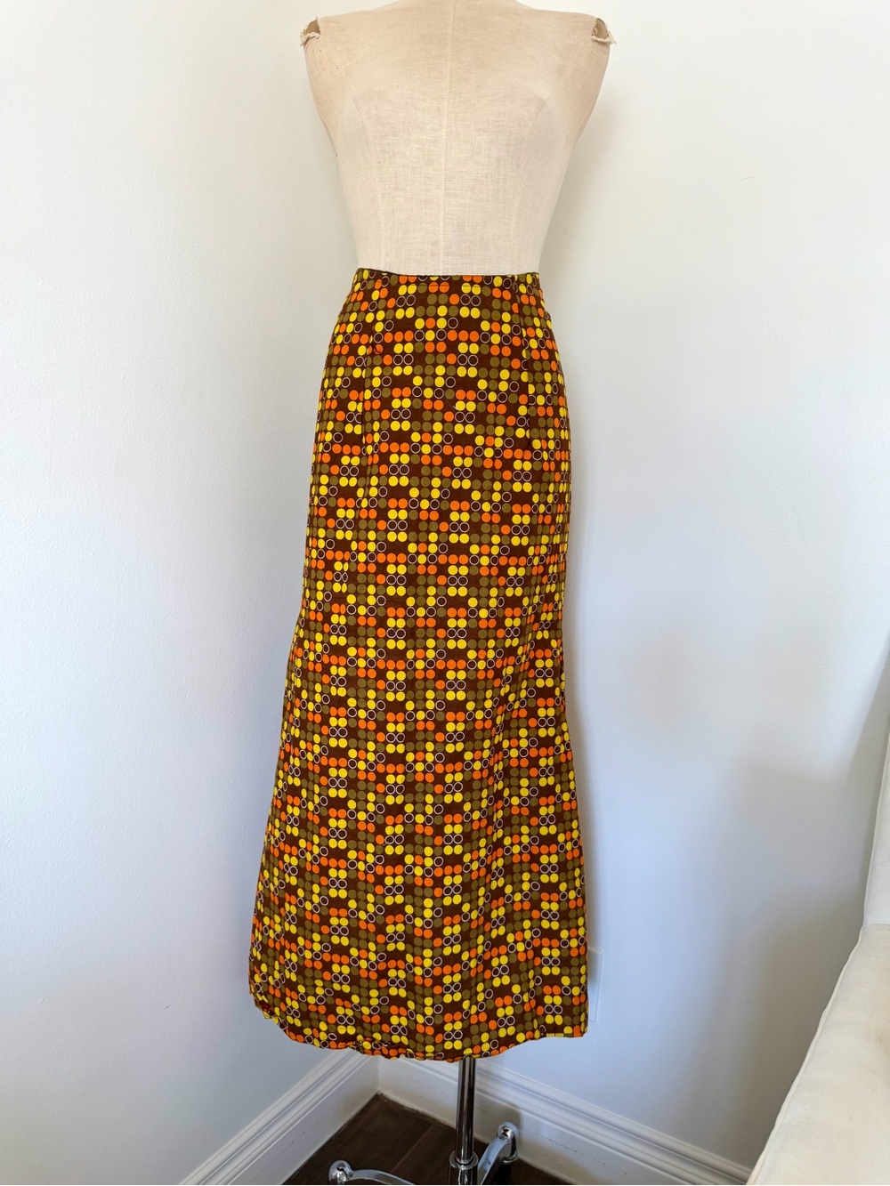 Vintage 1970s Polka Dot Maxi Mermaid Skirt